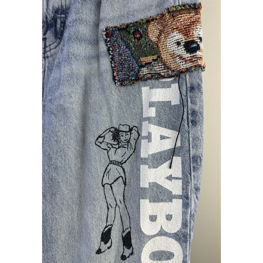 Playboy PacSun Reworked Upcycled Patchwork Denim Jeans Tapestry Boho Women's 27 - Picture 6 of 15